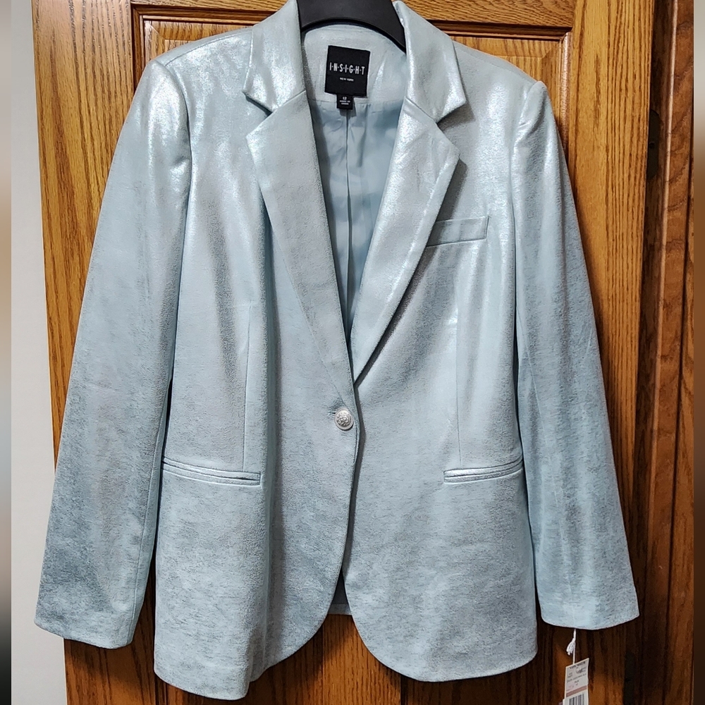 Insight NY blazer jacket metallic silver on sueded green fabric sz: 12